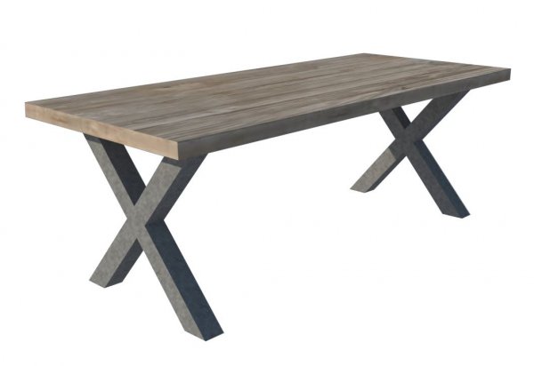 kruisframe tafel stalen frame houten blad